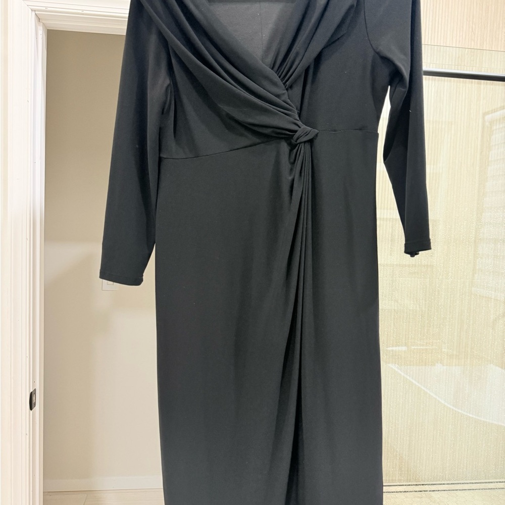 Nine West Black Draped Long Sleeve Dress